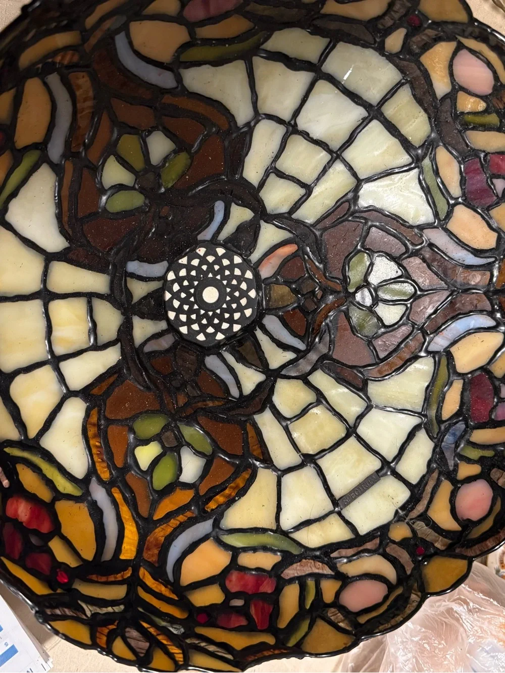 Stained Glass Table Lamp Shade in Cream and Amber - for the ceiling